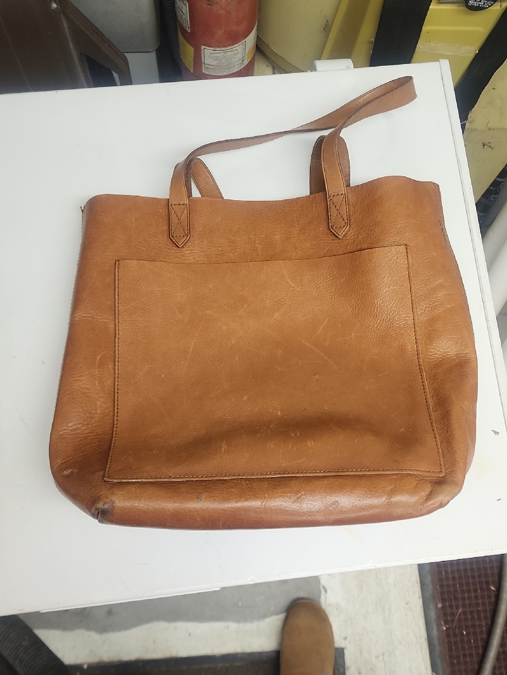 Madewell Cognac Leather Tote with Front Pocket